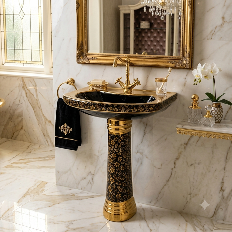 روشویی پایه دار مدل آرتمیدا طلایی مشکی